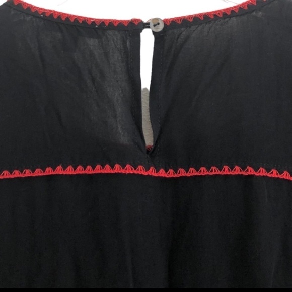 Jodiful Floral Embroidered Bohemian Pullover Blouse Tie Sleeve Medium Black - Picture 7 of 11